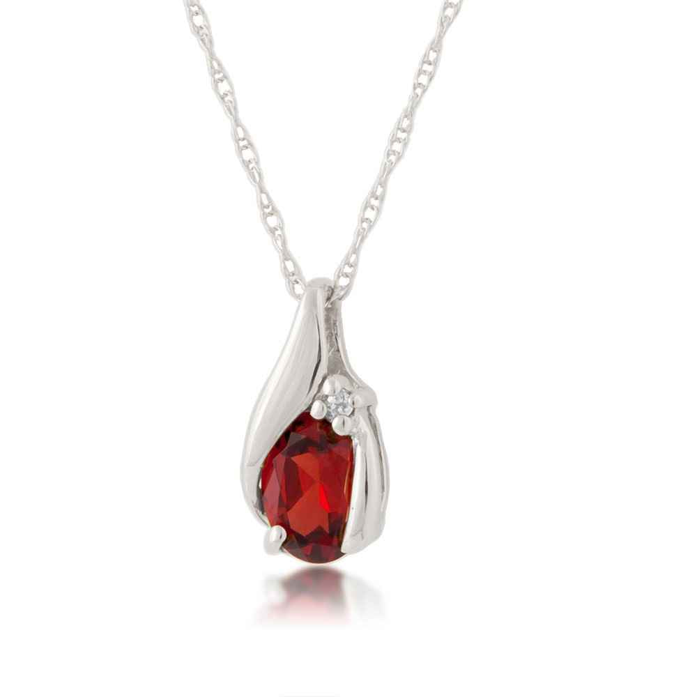 Genuine Oval Garnet & .01 ct. tw. Diamond Pendant in 10K White Gold