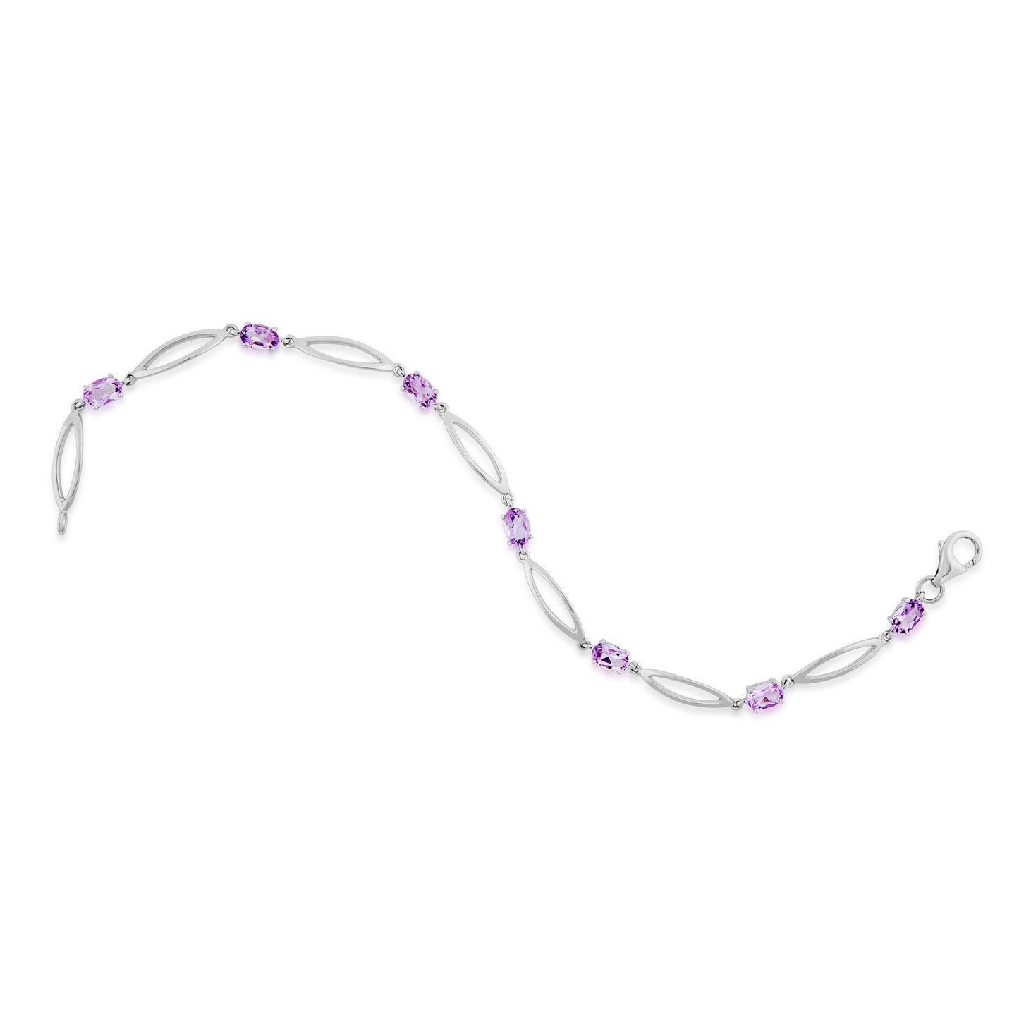 Oval Amethyst Fashion Bracelet with Elongated Oval Cutouts In Sterling Silver front view