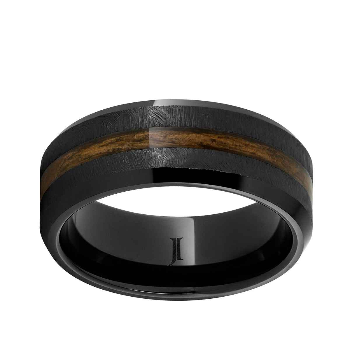 Men's 8mm Black Ceramic Wedding Band with 2mm Bourbon Grain Insert