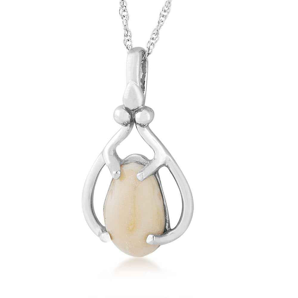 Ladies' Elk Ivory Cabochon Cut Necklace in Sterling Silver (2)