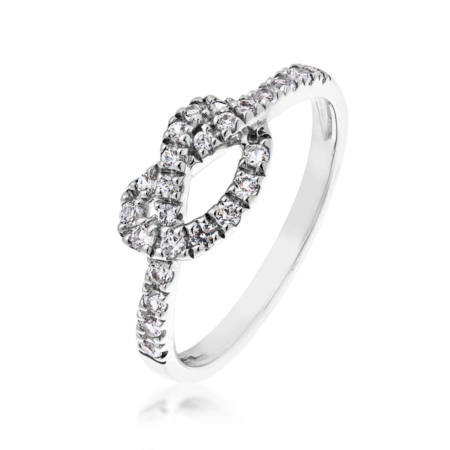 Created White Sapphire Stackable Knot Ring in Sterling Silver front view
