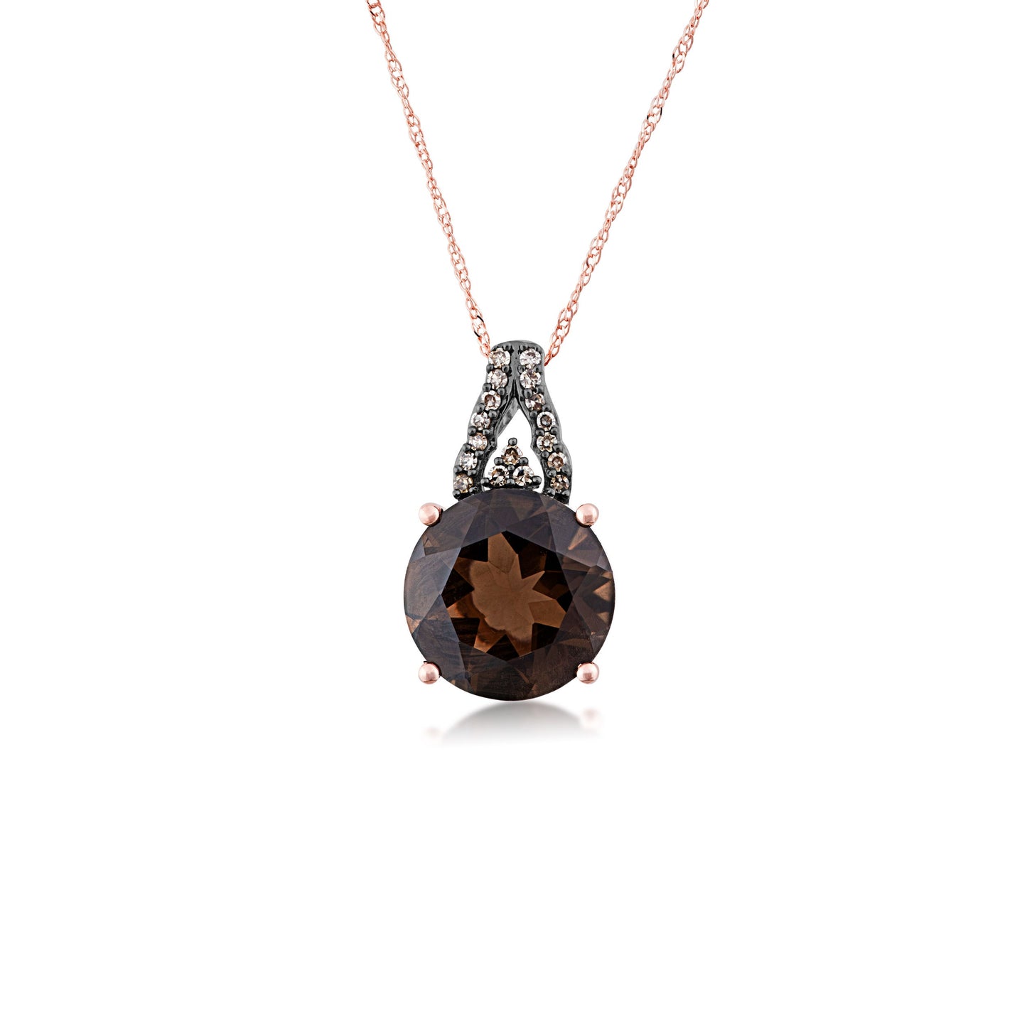 Impulse Collection Genuine Round Smokey Quartz Necklace with .08ct. tw. Mocha Diamonds in 10K Pink Gold - 484791CH PF 0QS