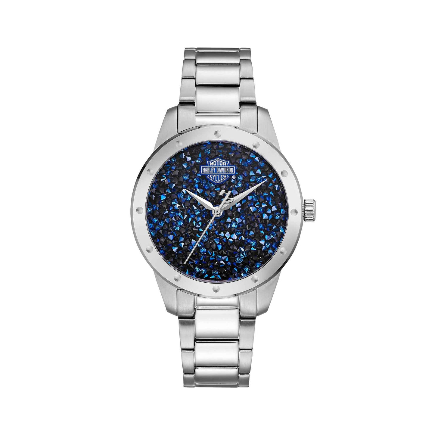 Harley Davidson Ladies' Stainless Steel Watch with Blue Rock Crystal Dial