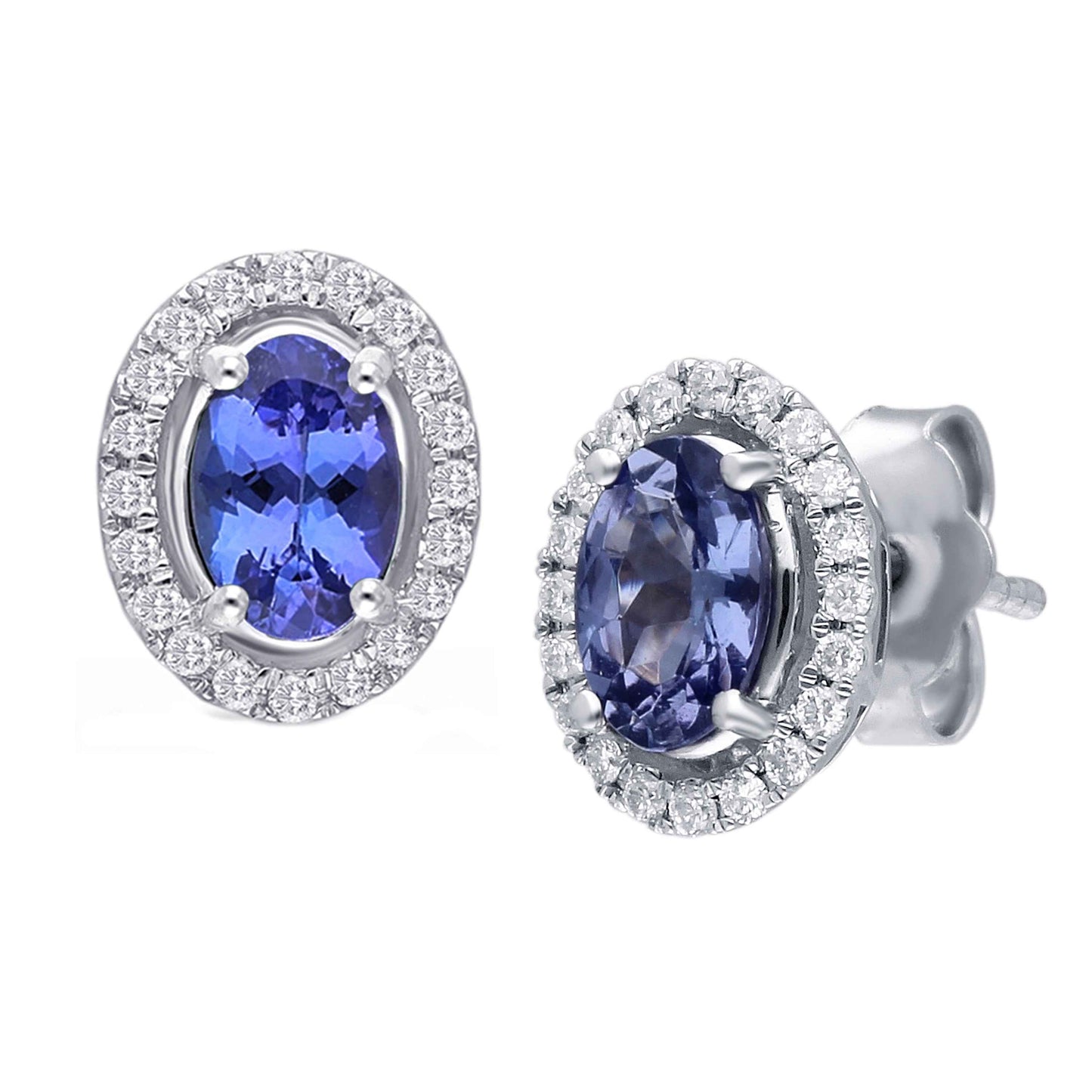 Kallati Oval Tanzanite & 1/6 ct. tw. Diamond Halo Earrings in 14K White Gold front view