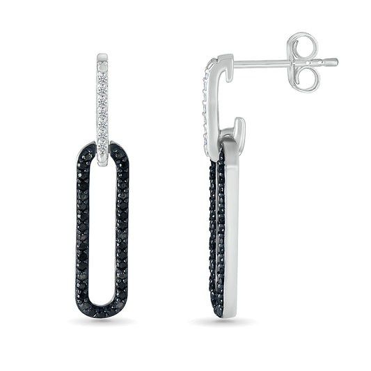 1/3 ct. tw. Treated Black & White Diamond Paperclip Drop Earrings in Sterling Silver close-up detail