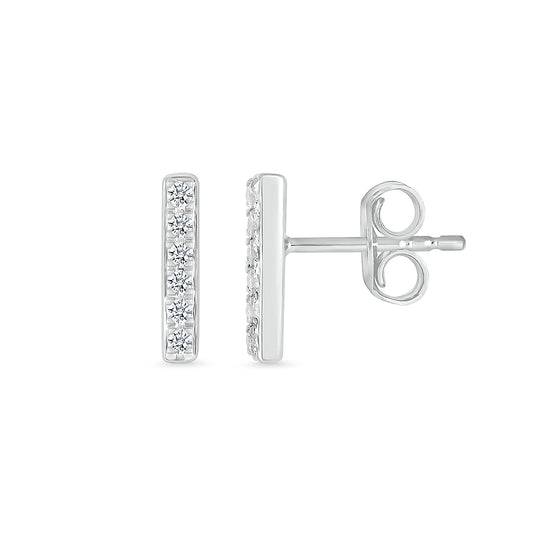 1/10 ct. tw. Diamond Petite Bar Stud Earrings in 10K White Gold close-up detail
