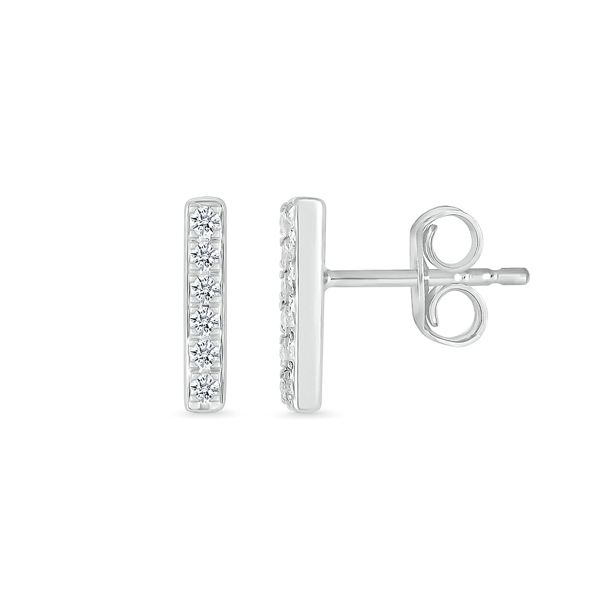 1/10 ct. tw. Diamond Petite Bar Stud Earrings in 10K White Gold close-up detail