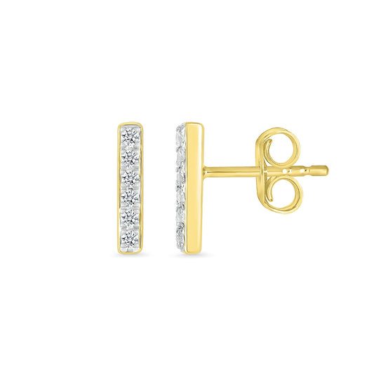 1/10 ct. tw. Diamond Petite Bar Stud Earrings in 10K Yellow Gold close-up detail