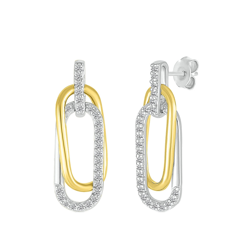 1/5 ct. tw. Diamond Paperclip Earrings in Sterling Silver & 10K Yellow Gold