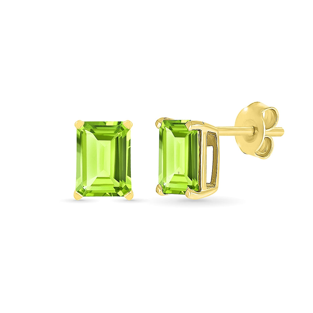 Emerald Cut Peridot Earrings in 10K Yellow Gold