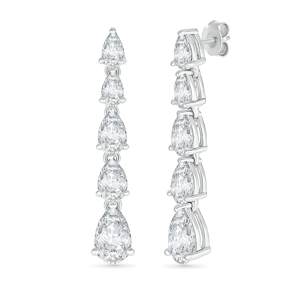 Created Pear White Sapphire Graduated Drop Earrings in Sterling Silver