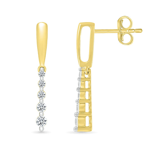Journey Collection 1/4 ct. tw. Diamond 5-Stone Drop Earrings in 10K Yellow Gold close-up detail