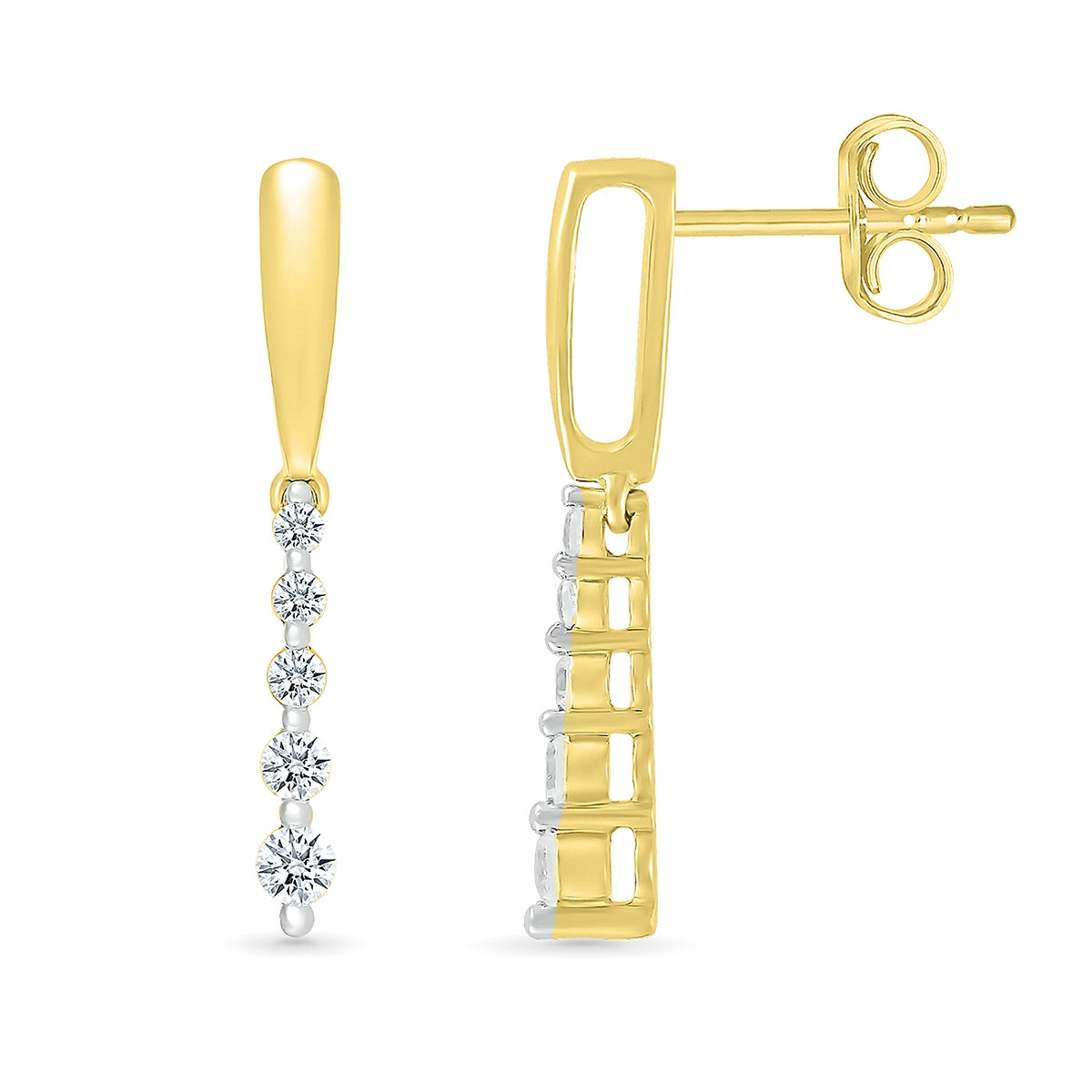 Journey Collection 1/4 ct. tw. Diamond 5-Stone Drop Earrings in 10K Yellow Gold close-up detail