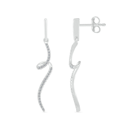 1/5 ct. tw. Diamond Spiral Twist Dangle Earrings in 10K White Gold close-up detail