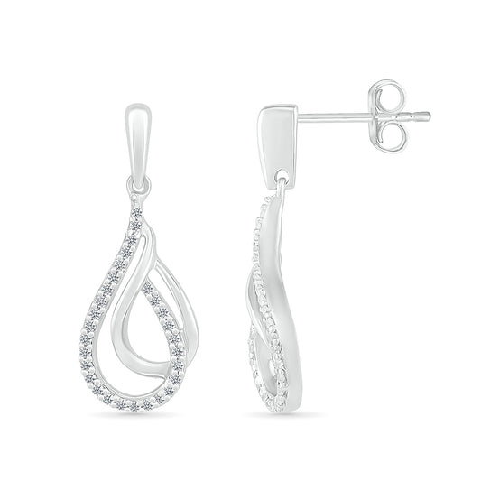 1/5 ct. tw. Diamond Double Teardrop Dangle Earrings in 10K White Gold close-up detail