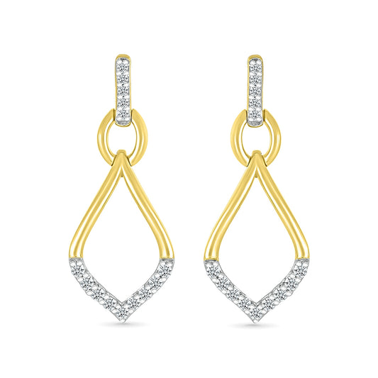1/6 ct. tw. Diamond Pointed Teardrop Drop Earrings in 10K Yellow Gold close-up detail