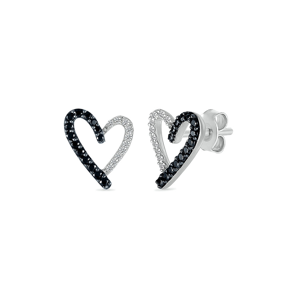 1/4 ct. tw. Treated Black & White Diamond Heart Earrings in Sterling Silver