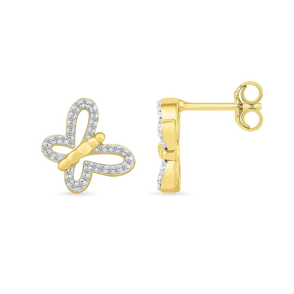 1/6 ct. tw. Diamond Petite Butterfly Earrings in 10K Yellow Gold close-up detail