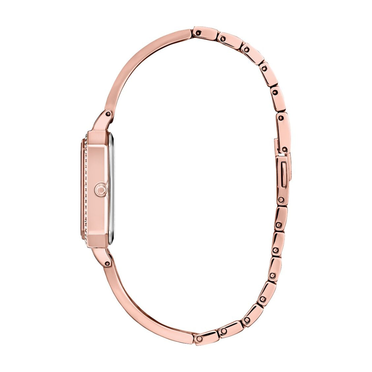 Citizen Ladies' Silhouette Crystal Pink Gold-Tone Stainless Steel Watch with Rectangle Silver Dial front view