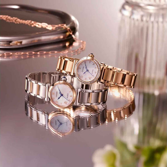 Citizen Ladies' L Mae Eco-Drive Gold-Tone Stainless Steel Watch with Mother of Pearl Dial close-up detail