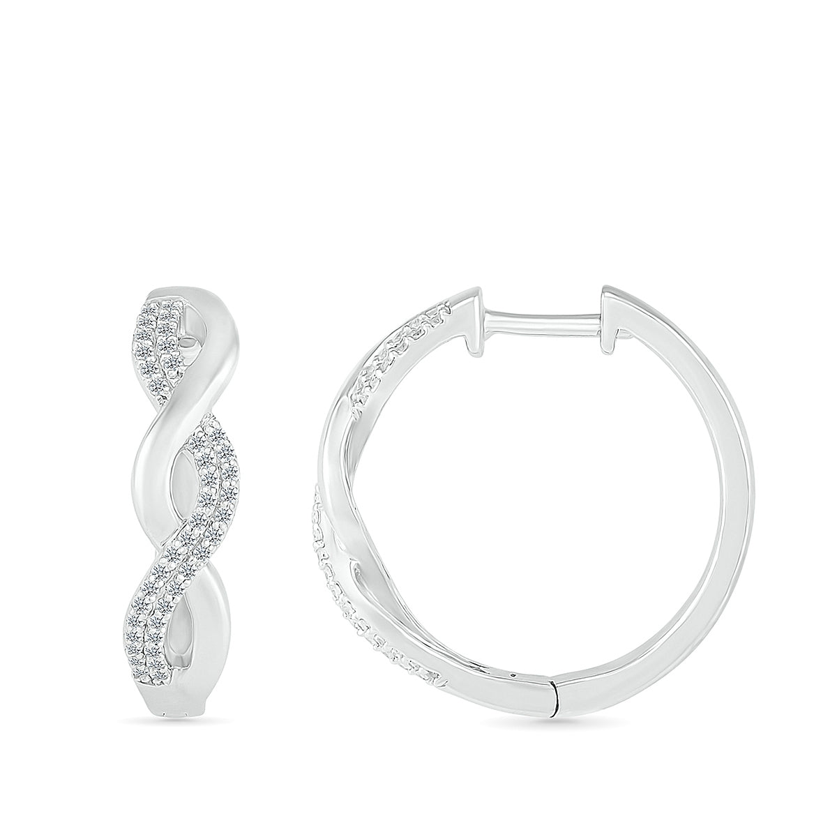 1/4 ct. tw. Diamond Twist Hoop Earrings in Sterling Silver close-up detail