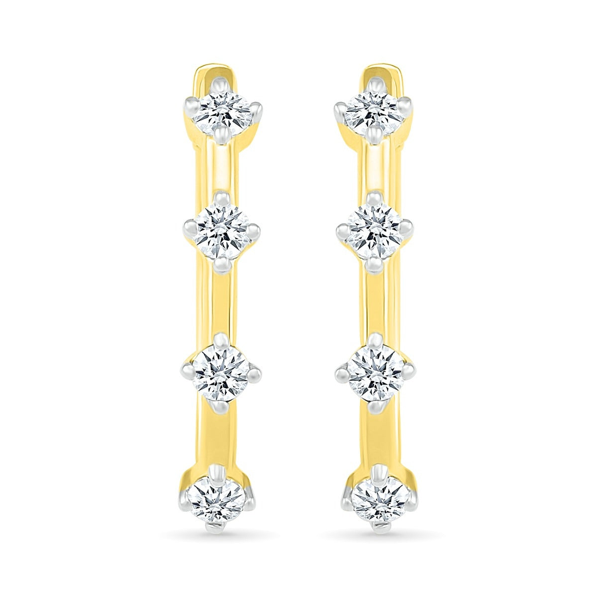 3/8 ct. tw. Diamond Station Hoops in 10K Yellow Gold close-up detail