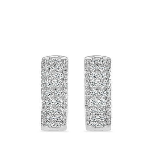 1 ct. tw. Diamond Multirow Round Hoop Earrings in 10K White Gold close-up detail