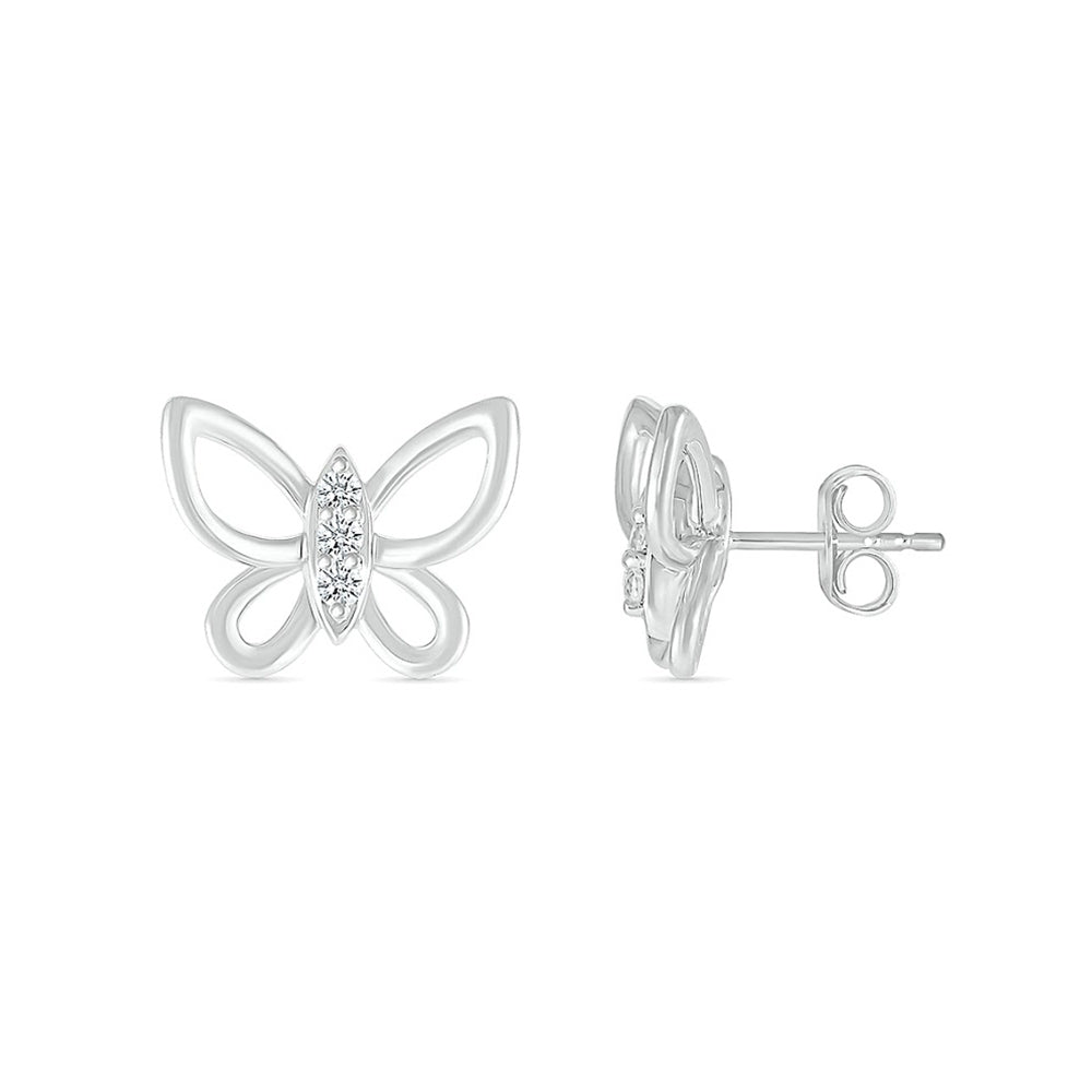 Diamond Accent Open Butterfly Earrings in Sterling Silver close-up detail
