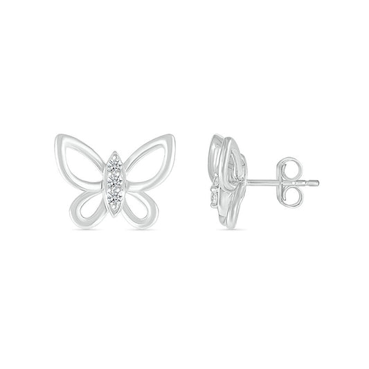 Diamond Accent Open Butterfly Earrings in Sterling Silver close-up detail
