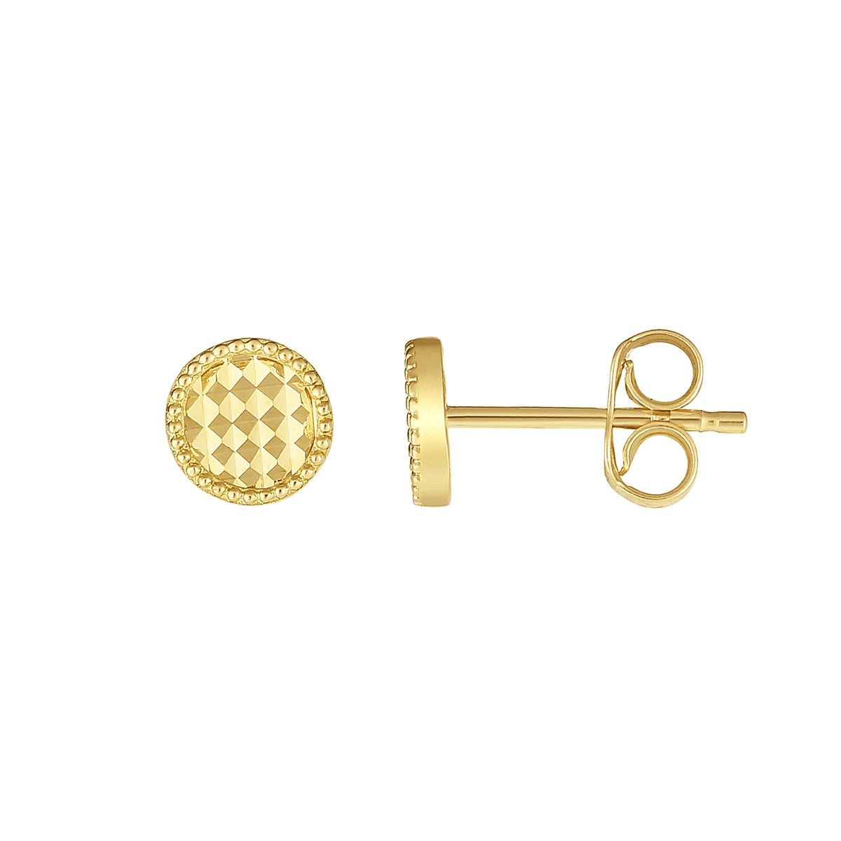 Milgrain & Textured Circle Earrings in 14K Yellow Gold