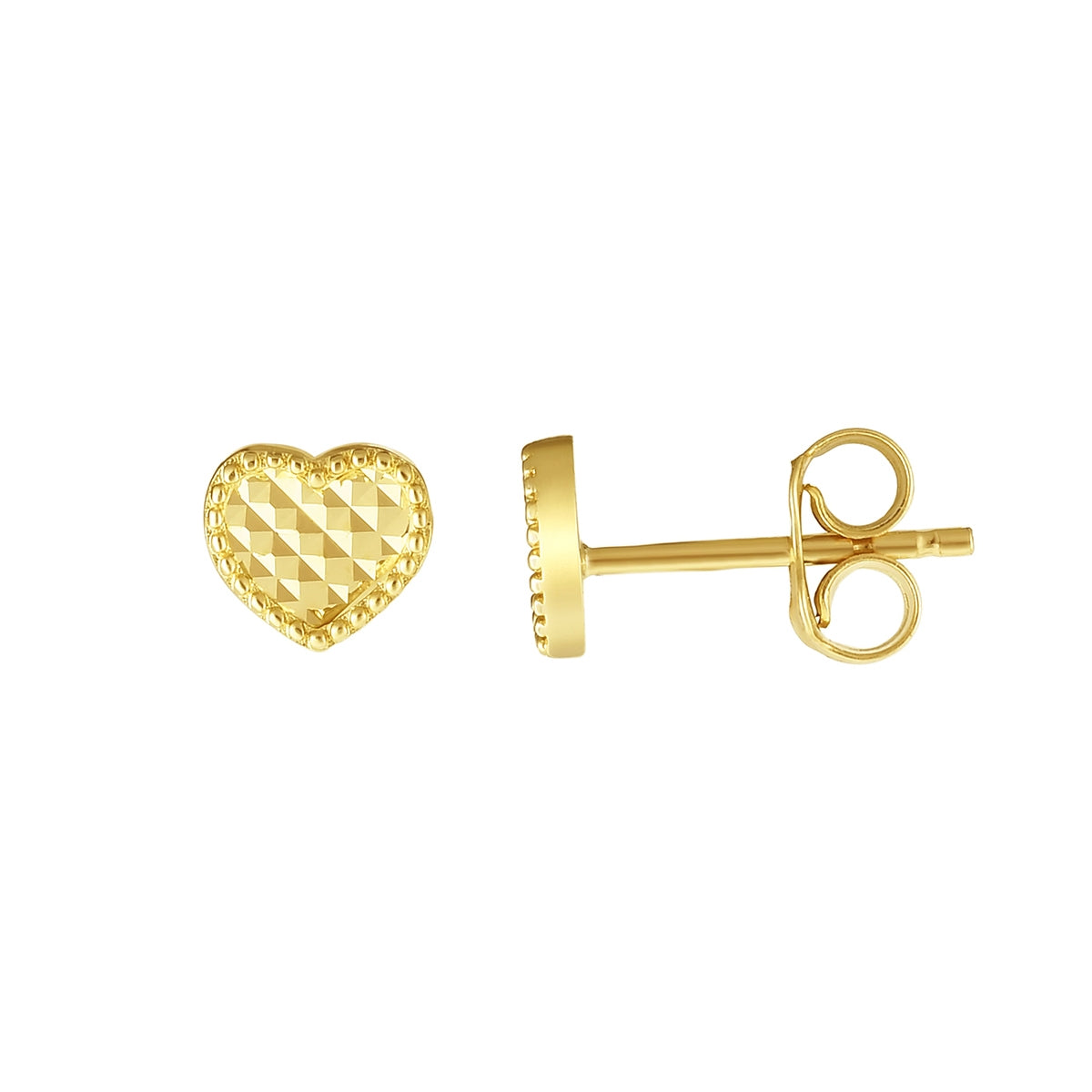 Milgrain & Textured Heart Earrings in 14K Yellow Gold