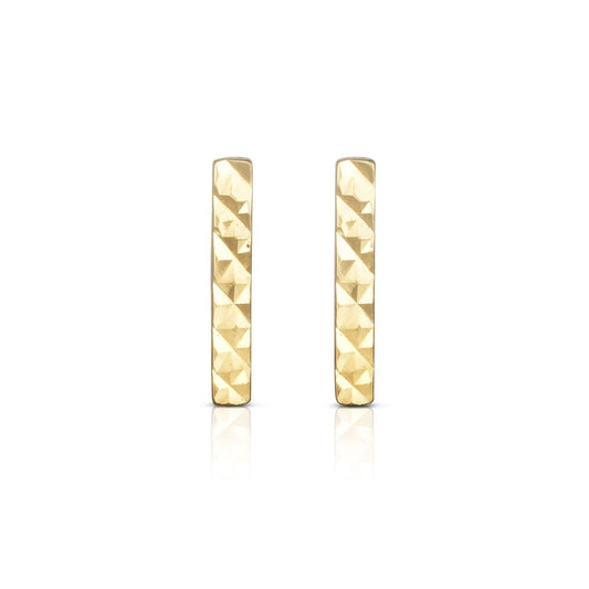 Textured Bar Earrings in 14K Yellow Gold front view