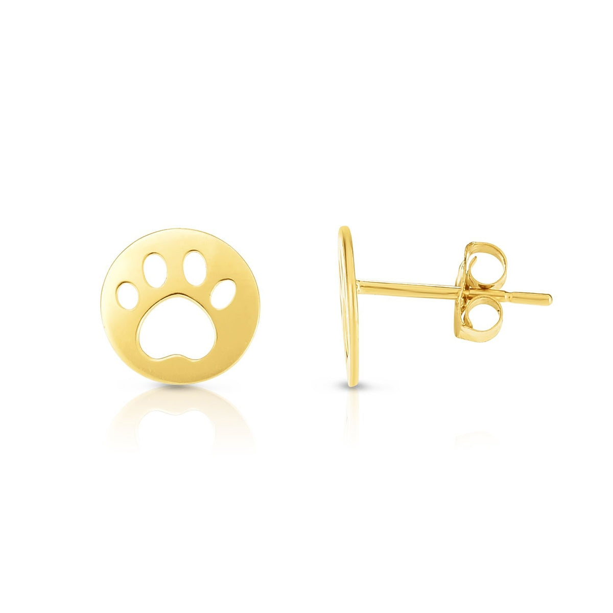 Circle Paw Print Earrings in 14K Yellow Gold