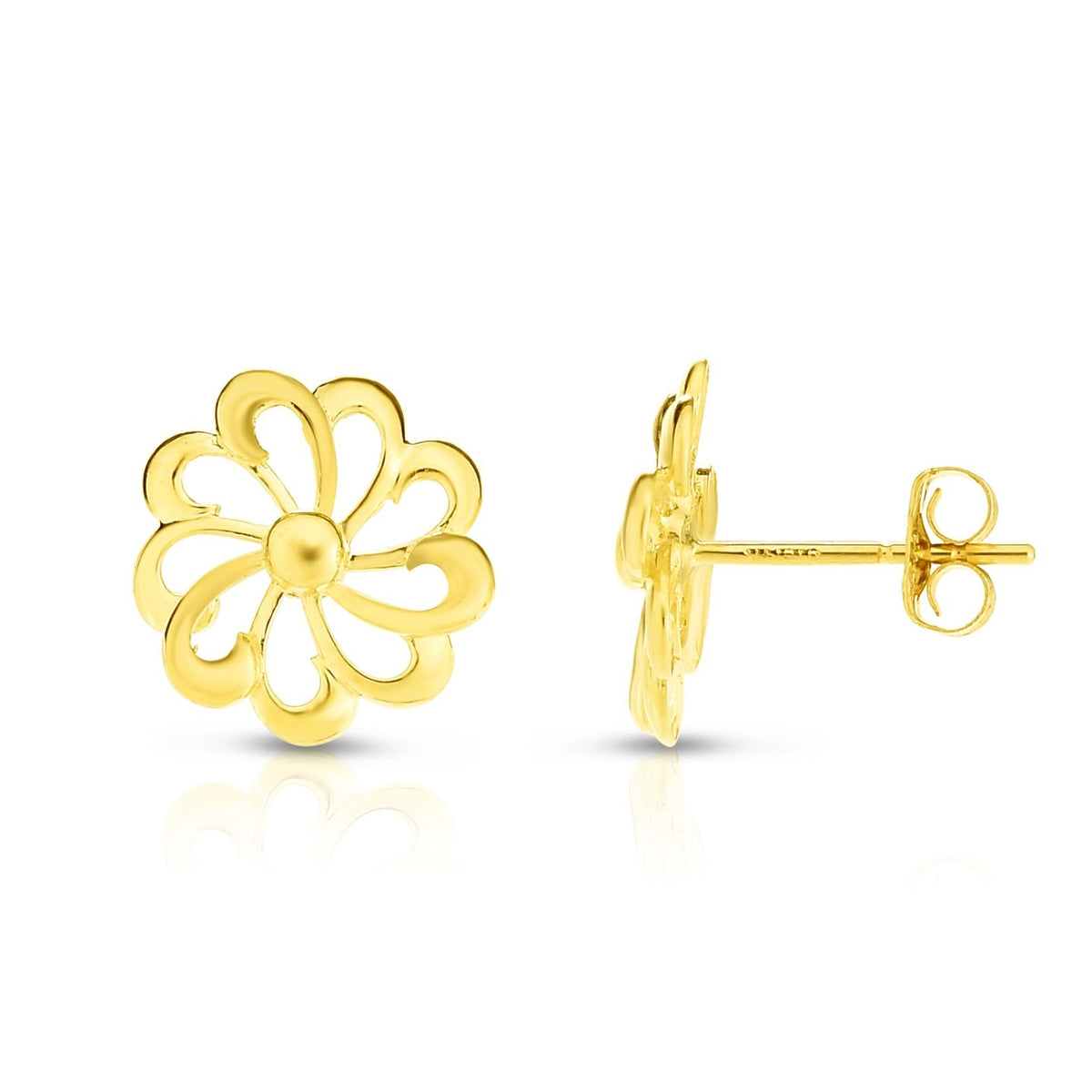 Open Daisy Flower Earrings in 14K Yellow Gold