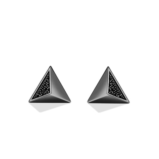 Star Wars Dark Armor 1/10 ct. tw. Treated Black Diamond Pyramid Earrings in Black Rhodium Plated Sterling Silver front view