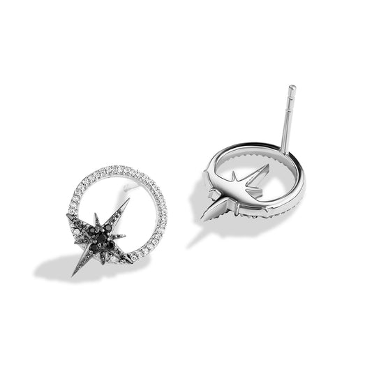 Star Wars Guardians of Light 1/6 ct. tw. White & Treated Black Diamond Circle & Star Earrings in Sterling Silver front view