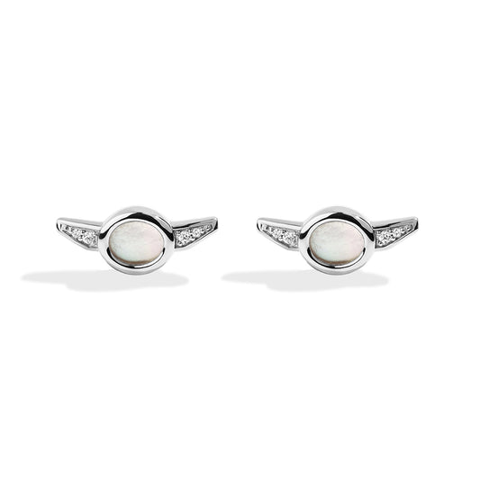 Star Wars Grogu Mother of Pearl & Diamond Accent Earrings in Sterling Silver front view