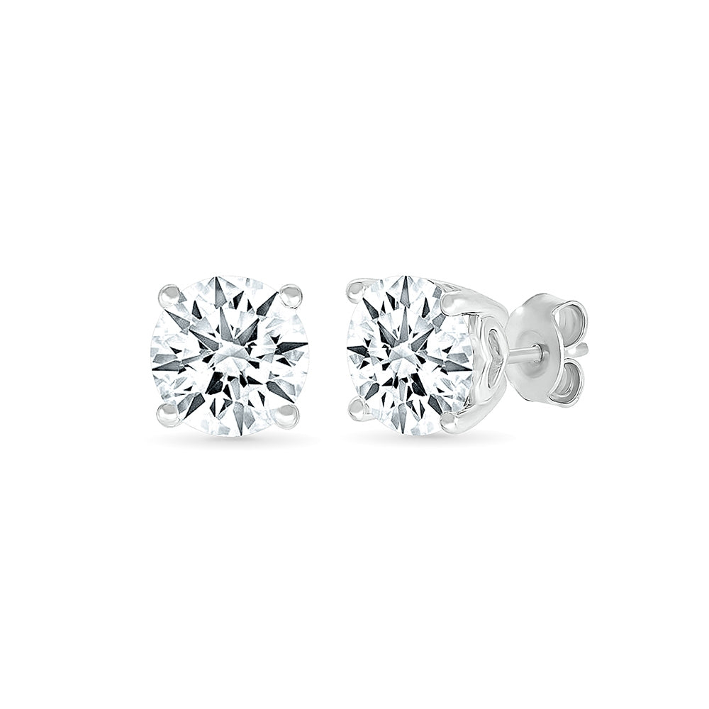 8mm Created Round White Sapphire Solitaire Earrings in Sterling Silver
