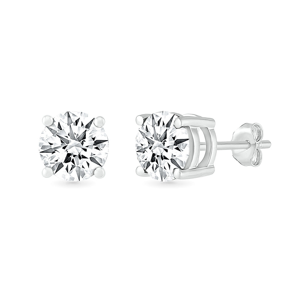 7.5mm Created Round White Sapphire Solitaire Earrings in Sterling Silver