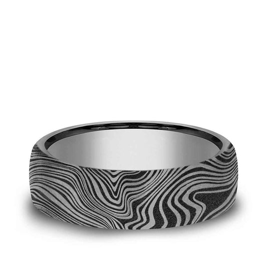 Benchmark Men's 6.5mm Damascus Design Wedding Ring in Grey Tantalum
