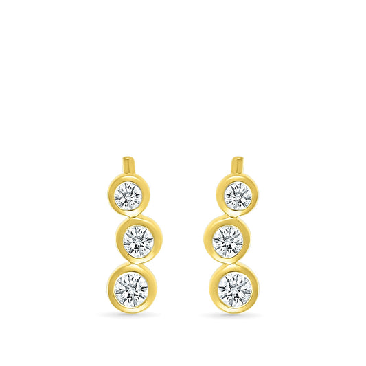 1/4 ct. tw. Diamond 3-Stone Bezel Set Ear Climber in 10K Yellow Gold close-up detail