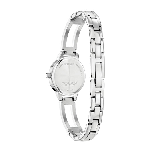 Citizen Ladies' Classics Stainless Steel Watch with White Dial & Crystal Accents close-up detail