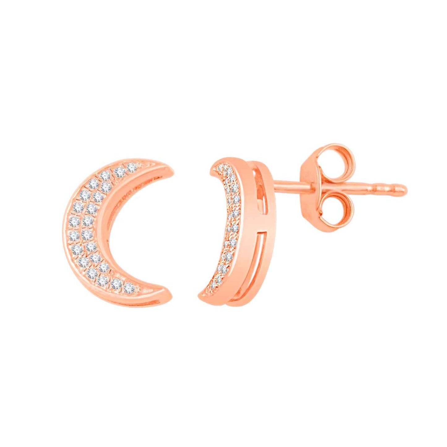 1/8 ct. tw. Diamond Half Moon Earrings in 10K Pink Gold