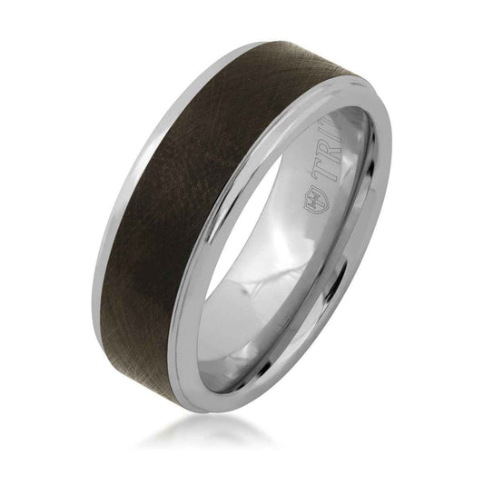 Triton Men's 8MM Tungsten Grey Wedding Band with Florentine Finish Center 11 front view