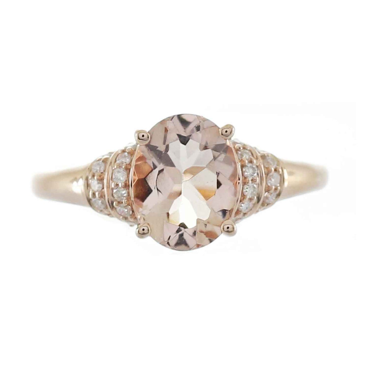 Oval Morganite and 1/10 ct. tw. Double Side Band Diamond Fashion Ring in 10K Pink Gold