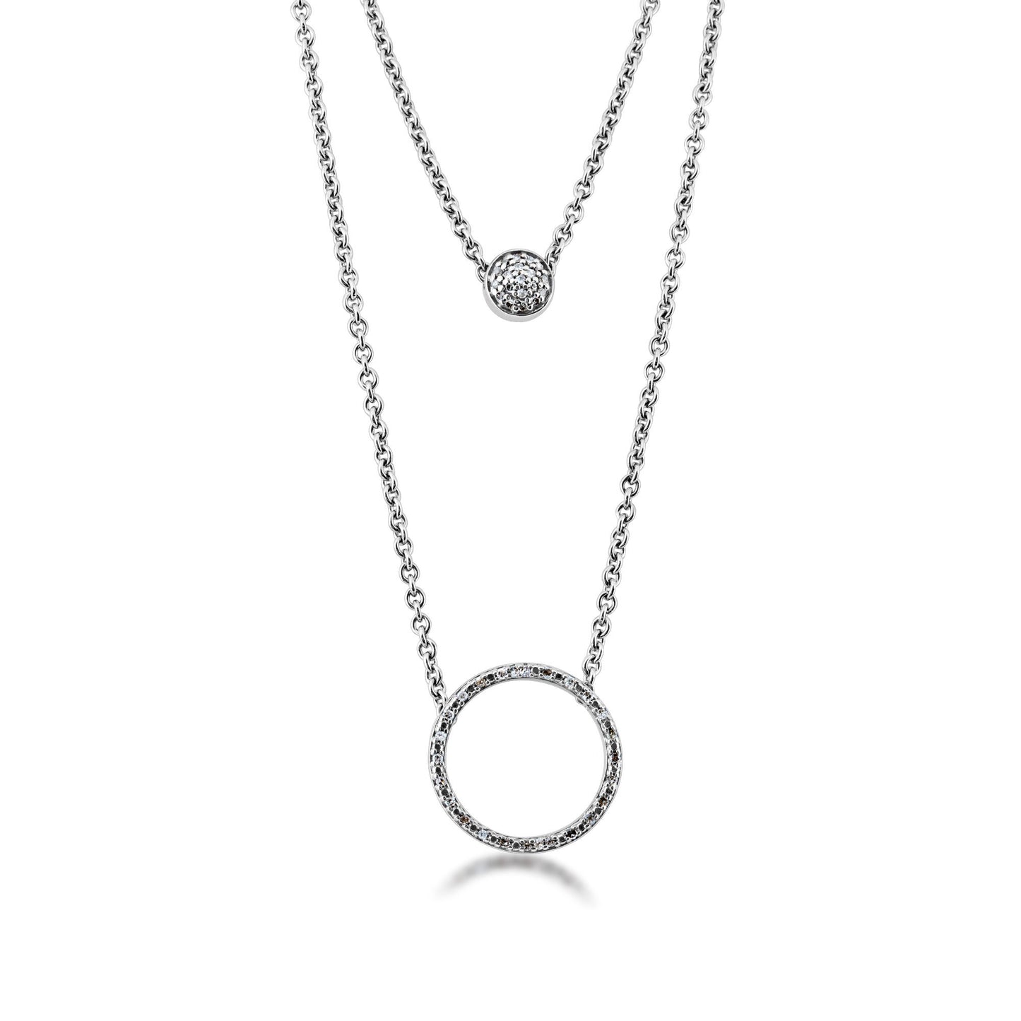 1/10 ct. tw. Diamond Double Layered Circle Design Necklace in Sterling Silver