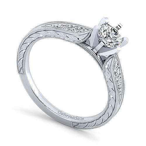 Gabriel & Co. 1/10 ct. Vintage Round Semi-Mount Engagement Ring with Milgrain Detailing in 14K White Gold close-up detail