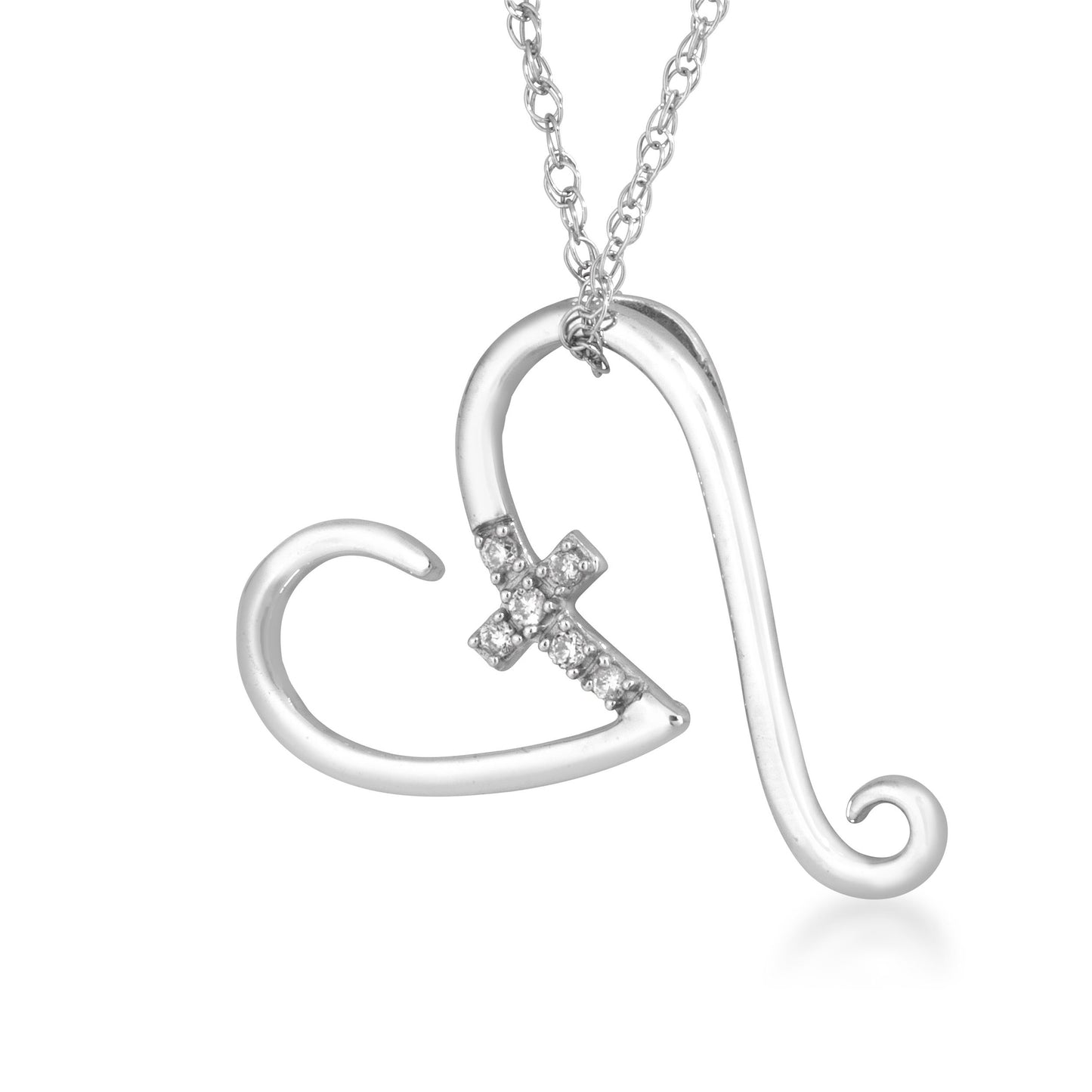 Steal Her Heart 1/20 ct. tw. Diamond Cross & Heart Pendant in Sterling Silver