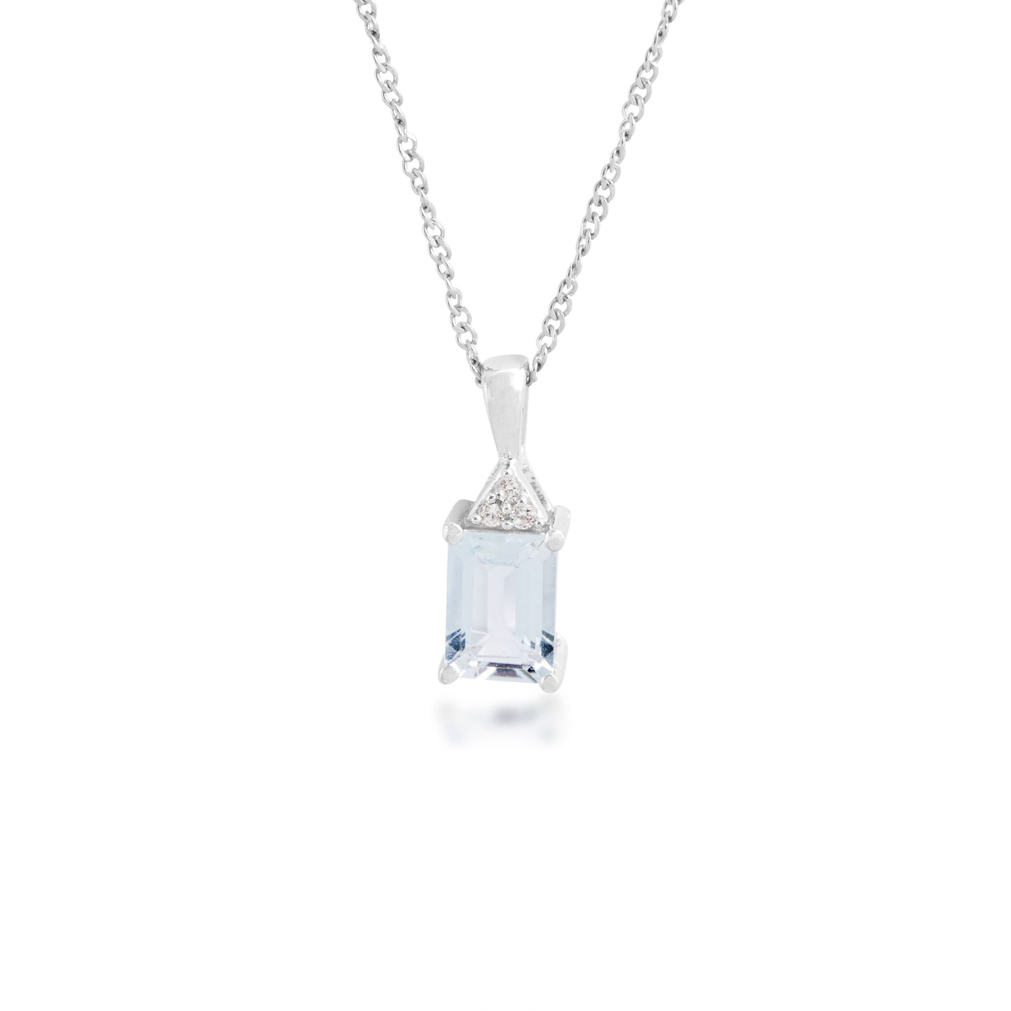 Emerald Cut Aquamarine & Created White Sapphire Pendant in Sterling Silver
