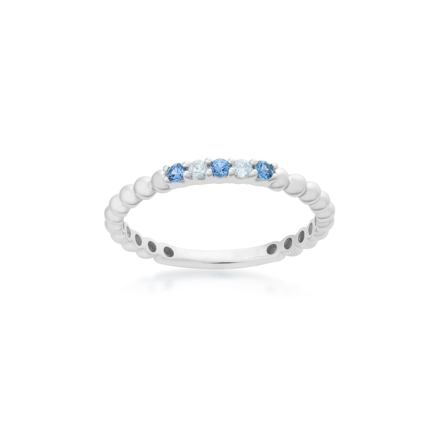 Yogo Round Sapphires and 1/20 ct. wt. Diamond Fashion Stackable Ring in 10K white gold